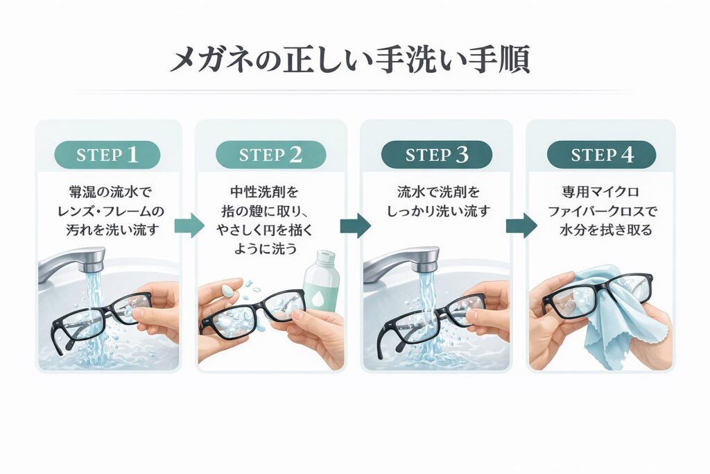 メガネの汚れを落とす基本の洗い方【手洗い編】