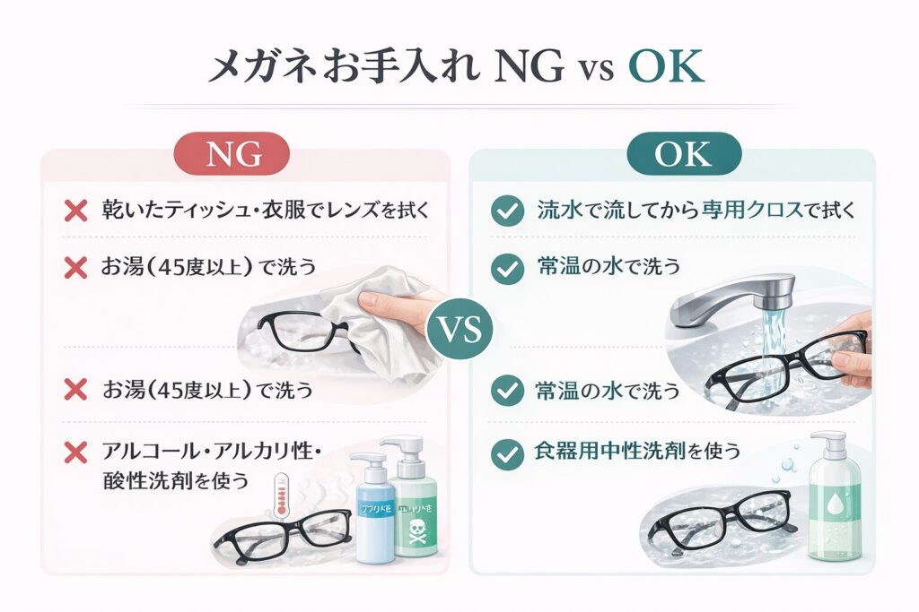 メガネのお手入れでやってはいけないNG行為