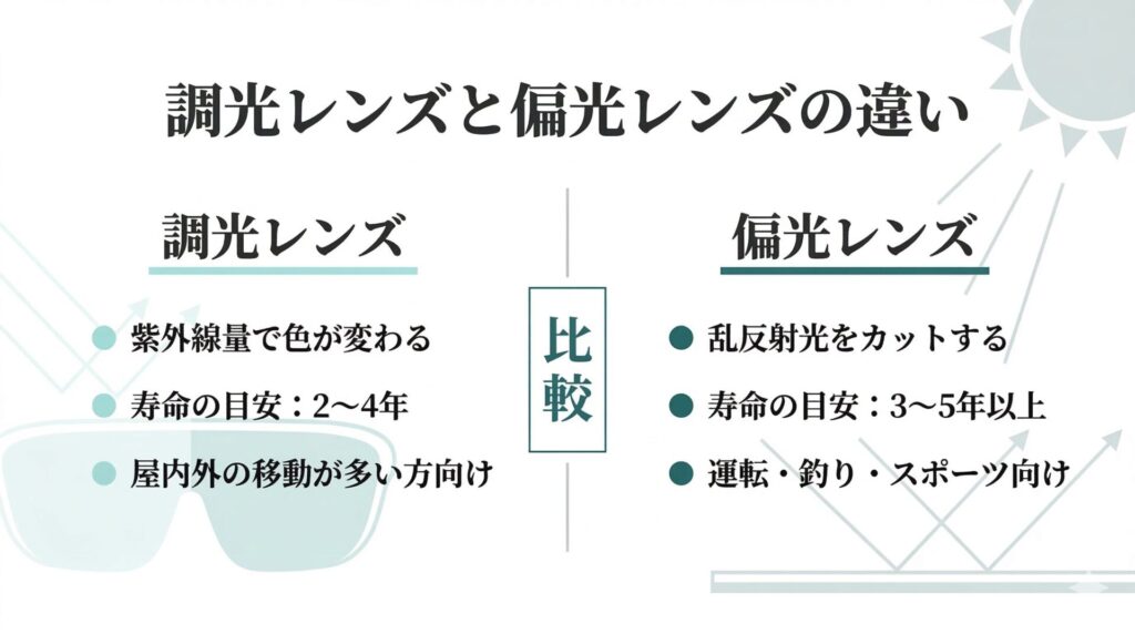 調光レンズと偏光レンズの違い
