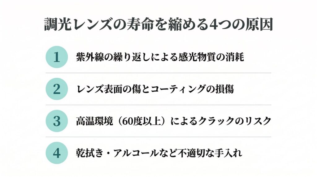 調光レンズの寿命が縮む4つの原因